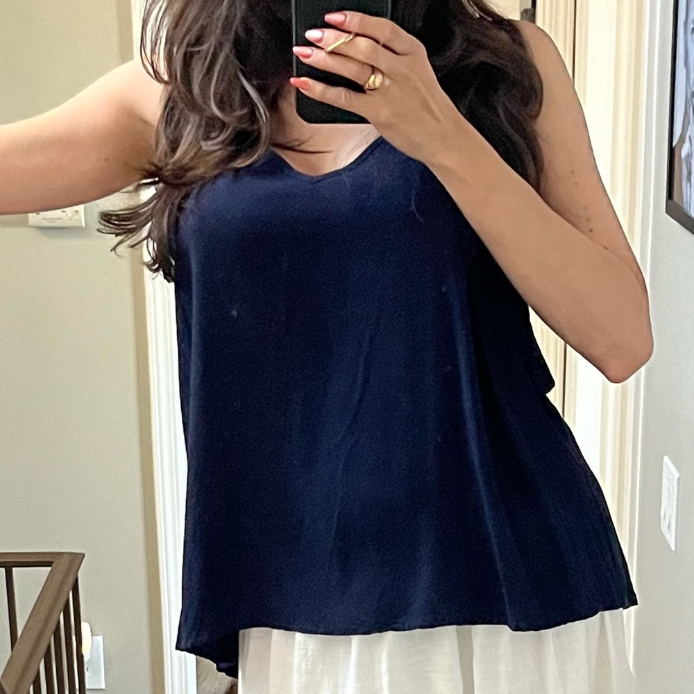 Fidelity Navy Blue Asymmetrical Tank Top